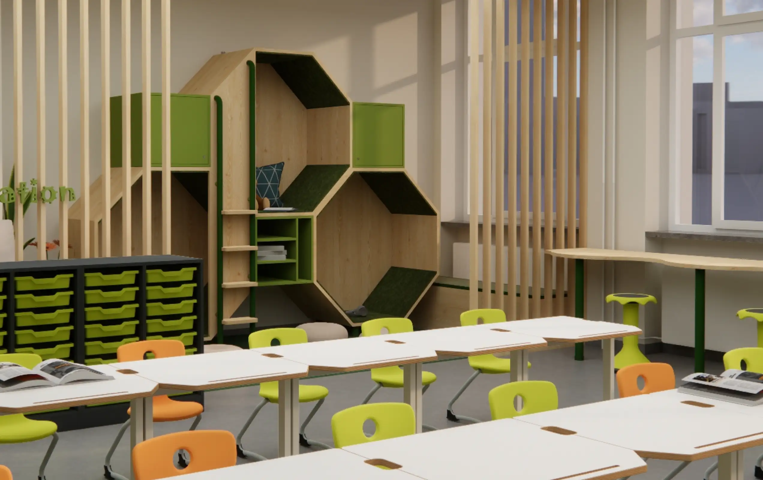 takerspace Wabenmodule im Klassenzimmer